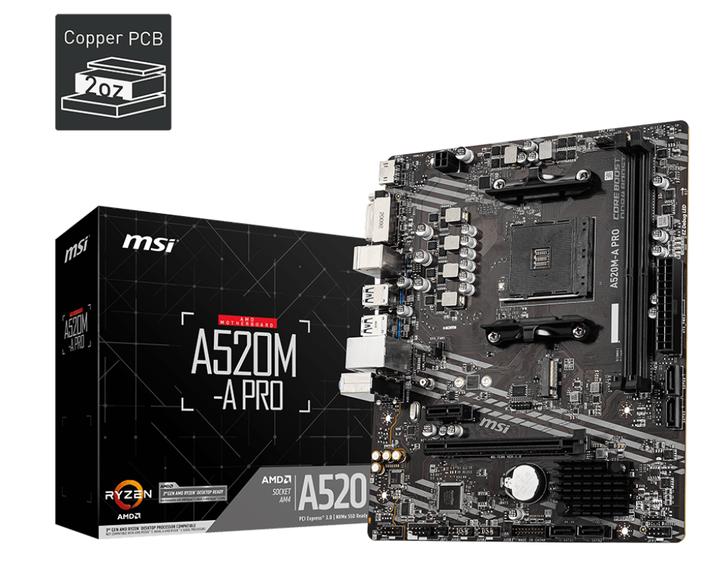 MSI 微星A520M A-PRO Micro-ATX 白色主機板 (DDR4)