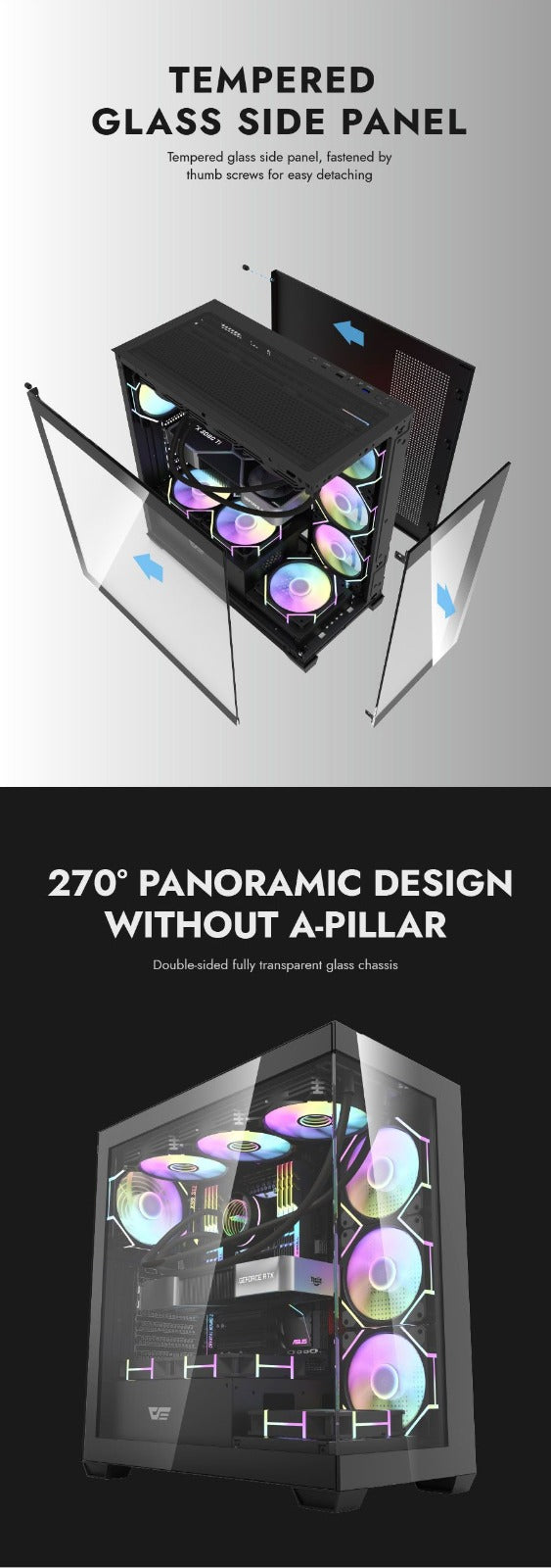【跟四把風扇】DARKFLASH DS900 Glass窄身全海景 MID-TOWER ATX CASE