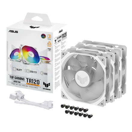 ASUS TUF Gaming TR120 ARGB 120mm 流體動力軸承機箱風扇 反向扇葉 黑 / 白 單件裝 / 3件裝