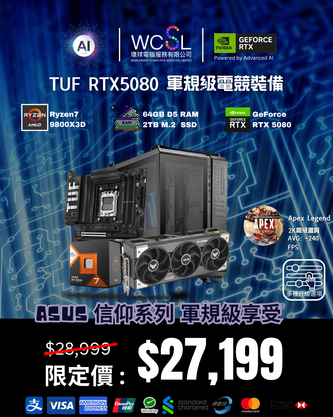 【Asus信仰系列】TUF RTX5080 軍規級電競裝備 | RTX5080 | 2TB | DDR5 | WIFI