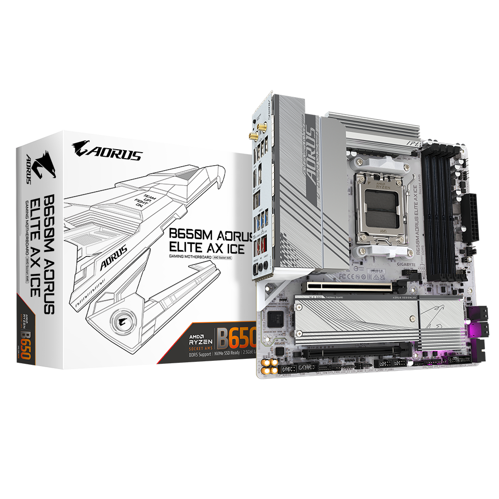 全白 GIGABYTE 技嘉 B650M AORUS ELITE AX ICE Micro-ATX 主機板 (DDR5)