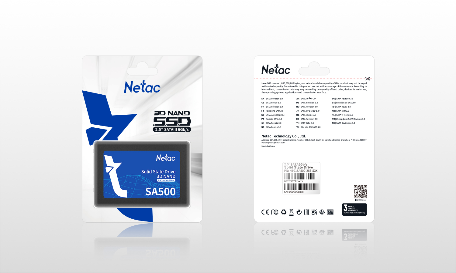 Netac SA500 2.5" SATA SSD (NT01SA500-256-S3X/ NT01SA500-512-S3X/  NT01SA500-1T0-S3X)
