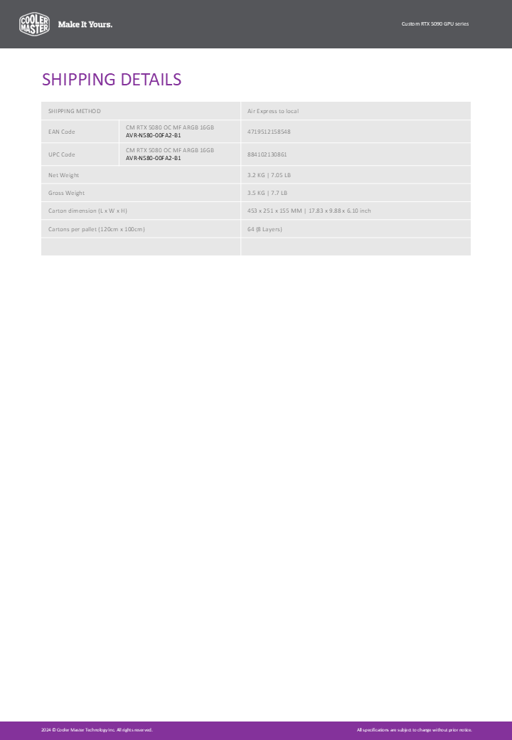 Cooler Master 客製化 GeForce RTX 5080 16GB GDDR7 OC 顯示卡