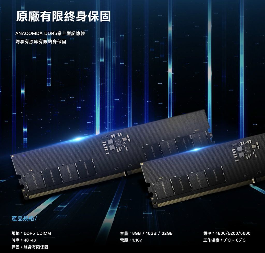 ANACOMDA 16GB (1 x 16GB) DDR5 5600MHz U-DIMM電競記憶體