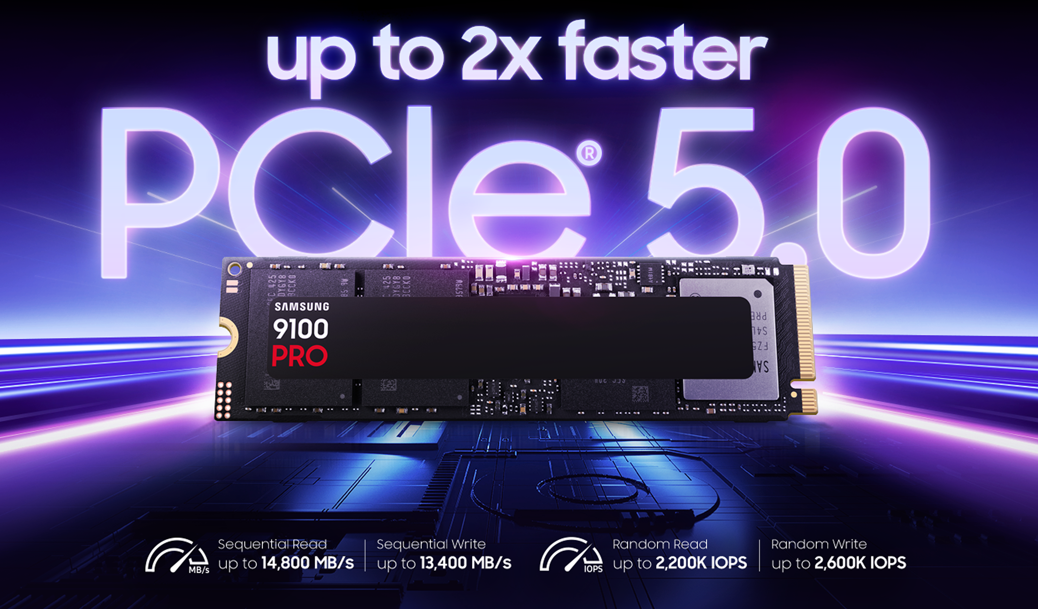 Samsung 9100 PRO PCIe 5.0 NVMe M.2 SSD 固態硬碟 (13300 MB/s) 含散熱片