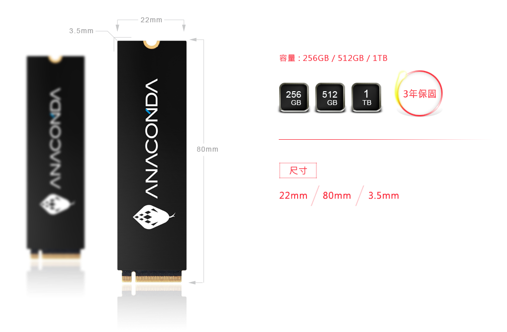 ANACOMDA i2 512/1TB M.2 NVMe PCIe 3.0 x4 SSD (ANA-i3-512GB/ ANA-i3-1TB)