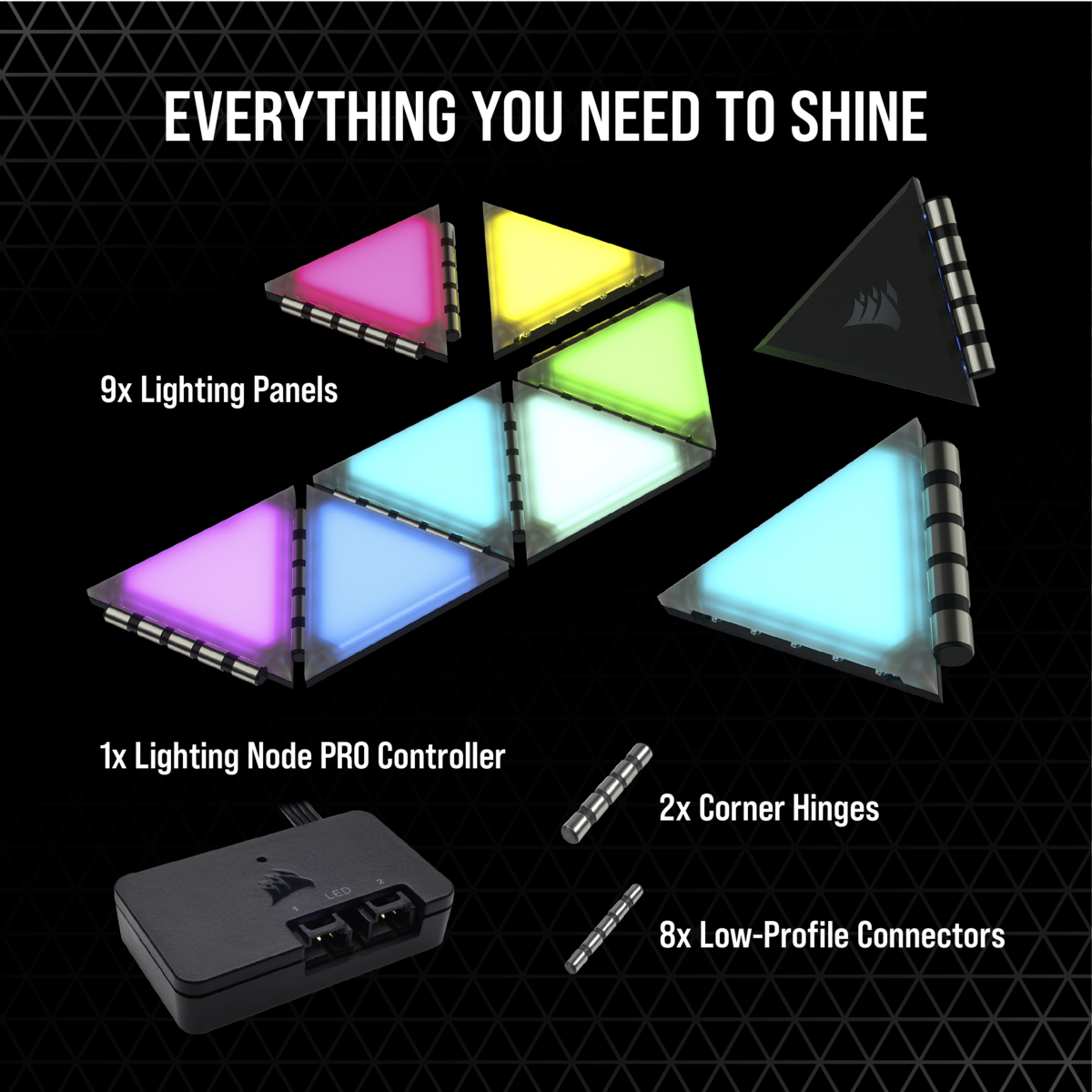 Corsair iCUE LC100 Case Accent Lighting Panels — Mini Triangle — 9x Tile Starter Kit