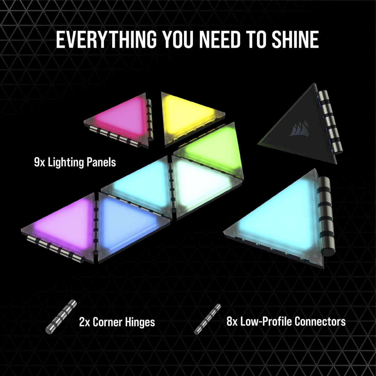 Corsair iCUE LC100 Case Accent Lighting Panels — Mini Triangle — 9x Tile Expansion Kit